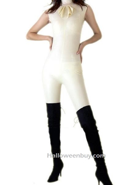 Cream Color Latex Catsuit with Bow Tie