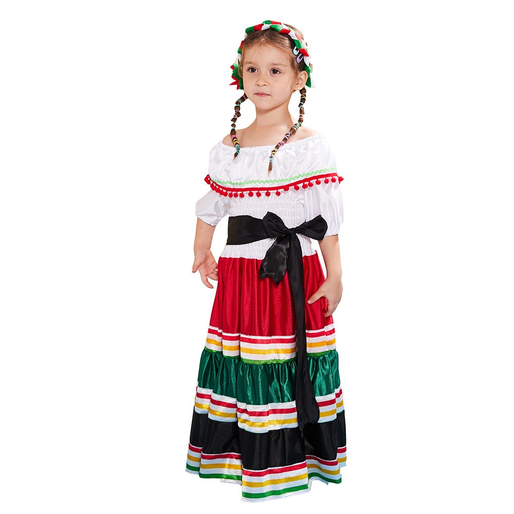 New Style Day of the Dead Play Dress Mexican National Little Girl Dress Halloween Party Costume