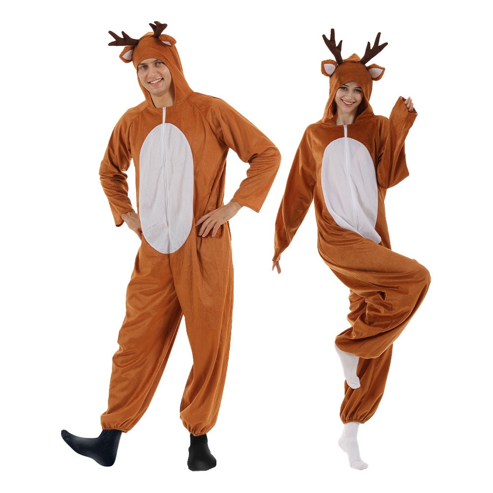 2021 New Style Christmas Elk One-piece Suit Couple Funny Party Stage Costume Bar Mall Reindeer Costume
