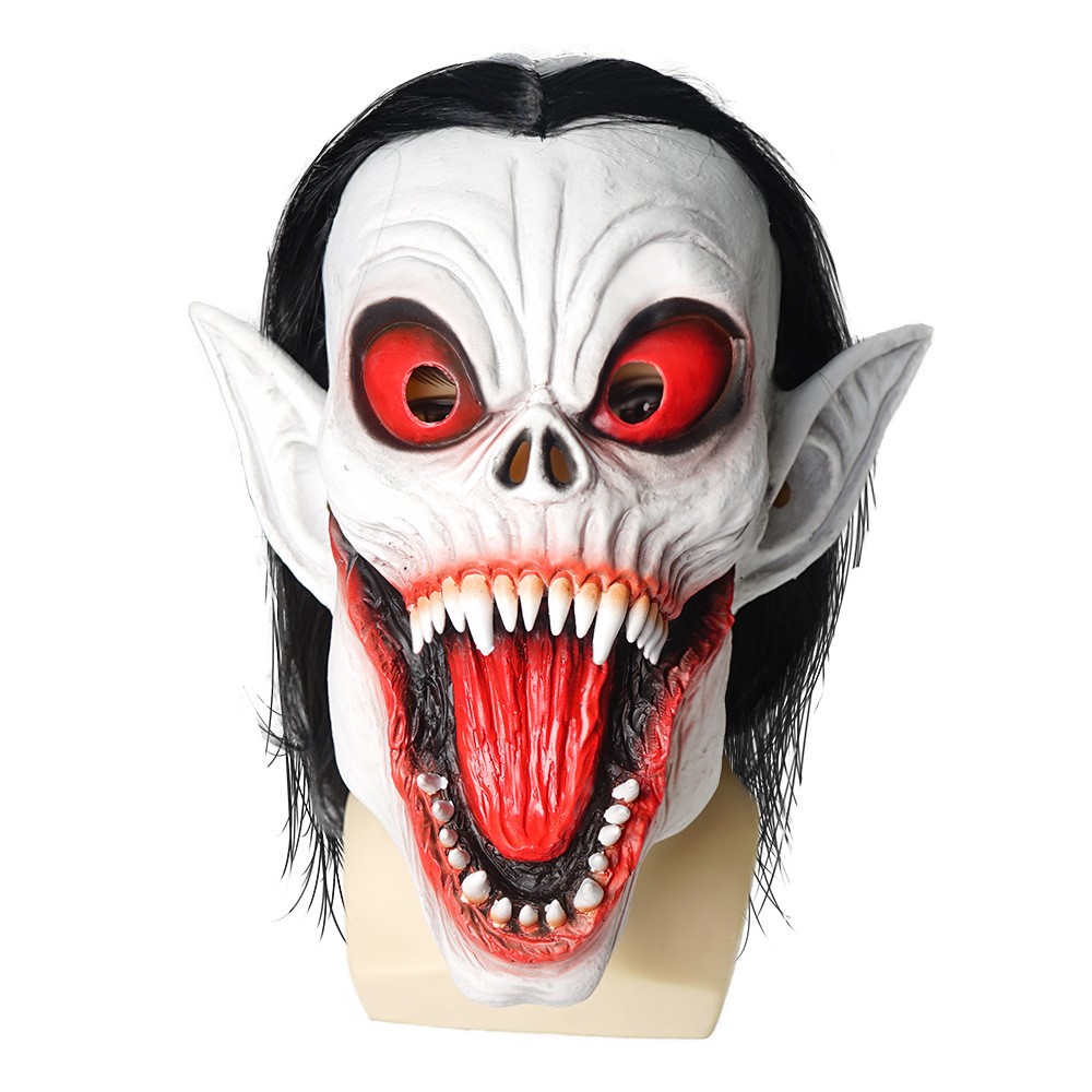 Vampire Dress Up Head Cover Morbius Bust Mask Halloween Scary Play Latex Mask