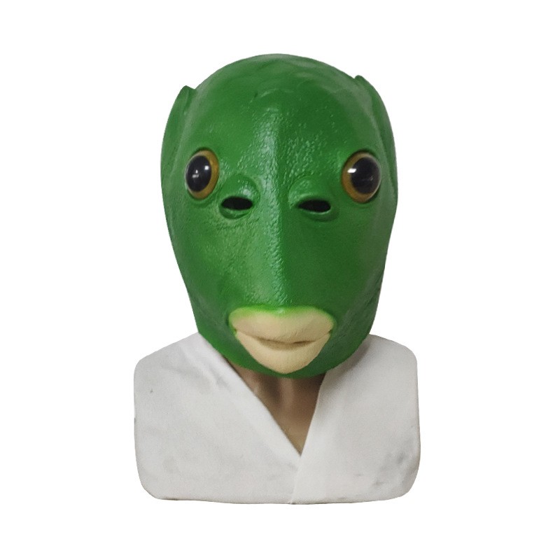 Latex Mask Whole Funny Green Fish Man Head Cover Sand Sculpture Emoji Weird Fish Latex Head Cover