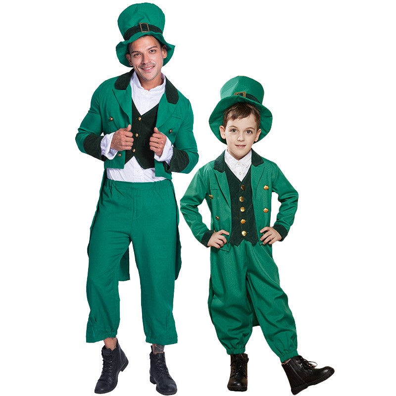 March 17 St. Patrick\'s Day in Ireland Traditional Green Three-piece Costume Parade Dress Party Costume