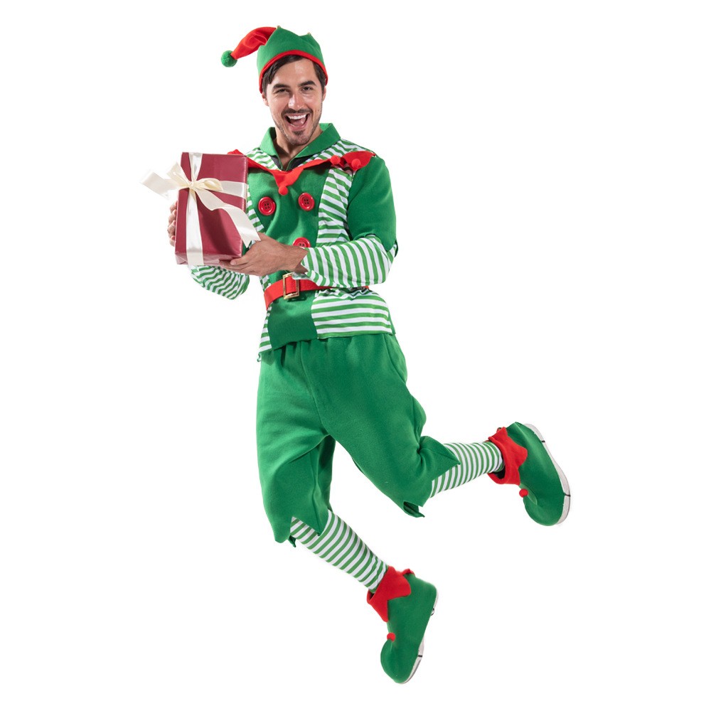 2021 New Style Christmas Costume Male Man Striped Christmas Elf Men\'s Set Festive Party Carnival Costume