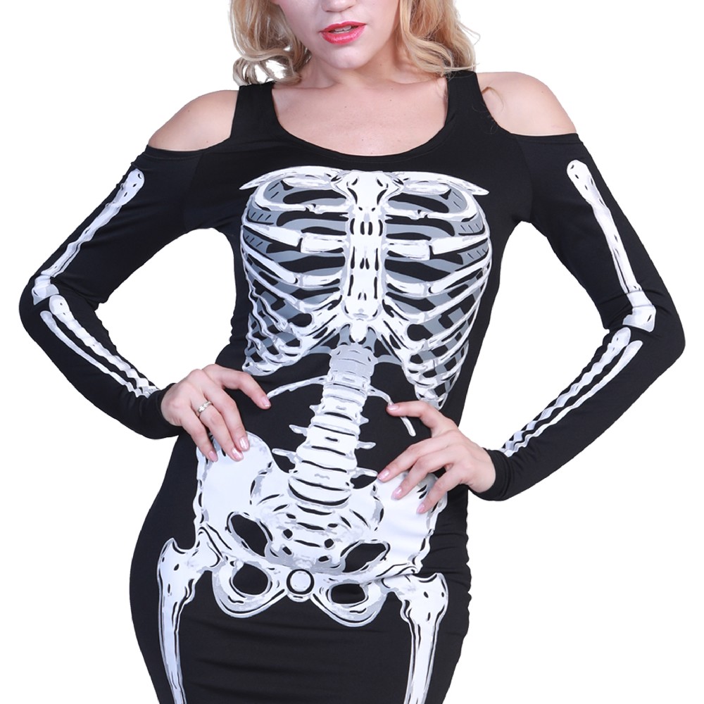 Festive Party Carnival Costume Dress Halloween Skeleton Skeleton Lady Dress Scary Cospaly Costume