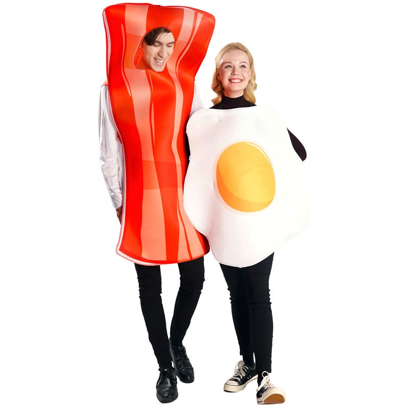 Halloween Adult Male and Female Couple Poached Egg Bacon Party Costumes Funny Food Cosplay Costumes