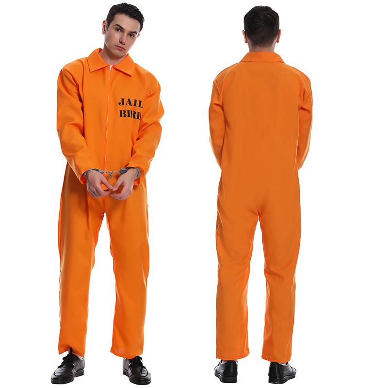Halloween Male Man Big Girl Couple Orange Prisoner Cosplay Party Costume Jumpsuit Costume Suit