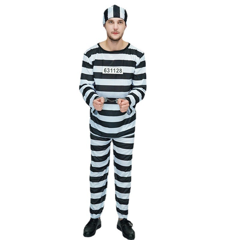 Adult Men Striped Prisoner Costumes Cosplay Costumes Halloween Party Costumes Cosplay Costume Masquerade