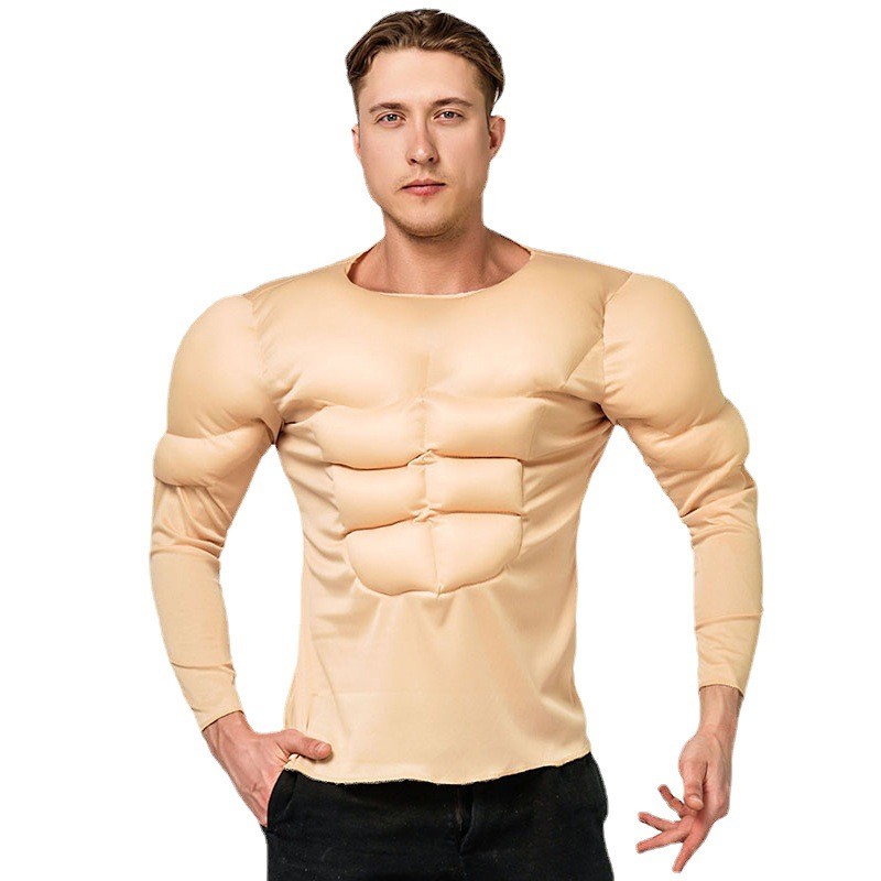 Adult Muscles Muscular Men\'s T-shirts Halloween Cosplay Costume Fake Abs T-shirt Party Costume