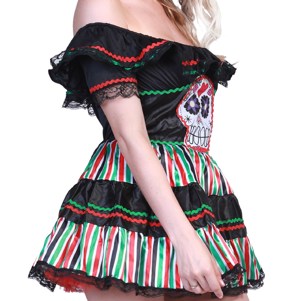 Mexican Day of the Dead Skeleton Women\'s Short Skirt Halloween Bar Carnival Stage Show Costumes