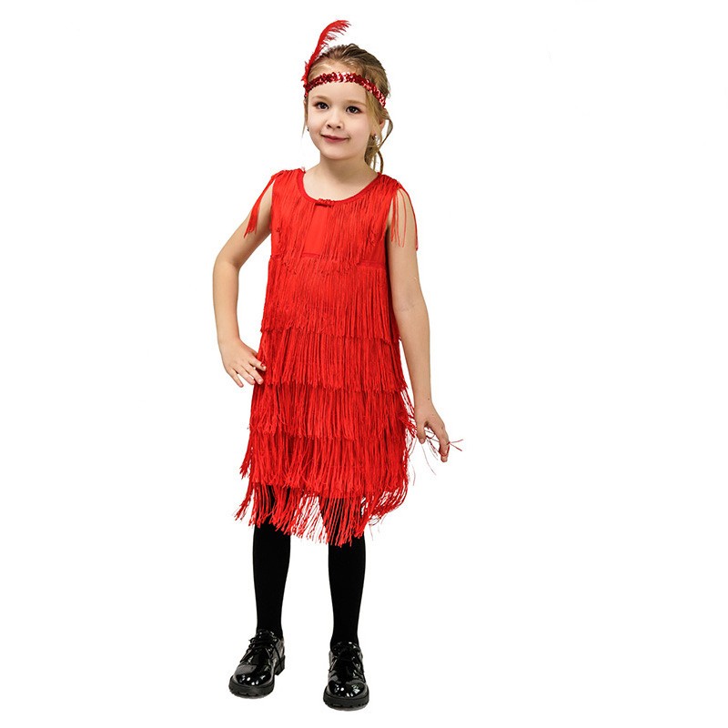 Kids Girl Vintage Latin Dance Show Costumes Fringed Skirt Dance Girls Party Tassel Stage Show Costumes