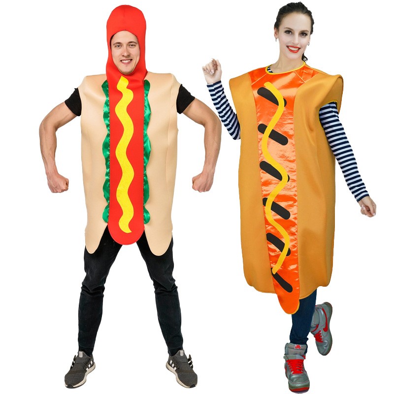 Adult Men and Women Funny Hot Dog Party Costume Spoof Food Couple Style Stage Show Costumes Hot Dog Jumpsuits