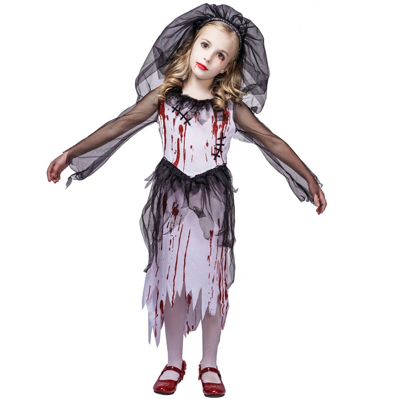 Halloween Horror Bloodstained Little Girl Ghost Bride Costume Cosplay Stage Play Party Costume