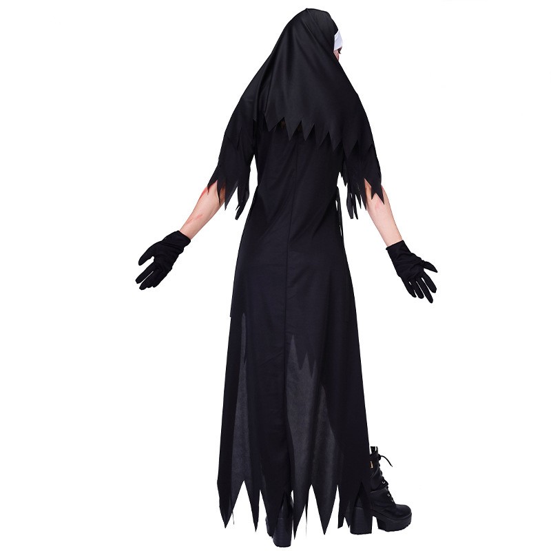 Halloween Adult Women Bloodstained Nun Long Dress Suit Party Costume Cosplay Zombie Friar Costume