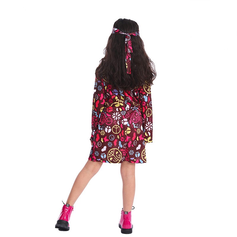 Little Girl Hippie Dress Masquerade Ball Playful Kids Carnival Party Vintage Hippie Show Costumes