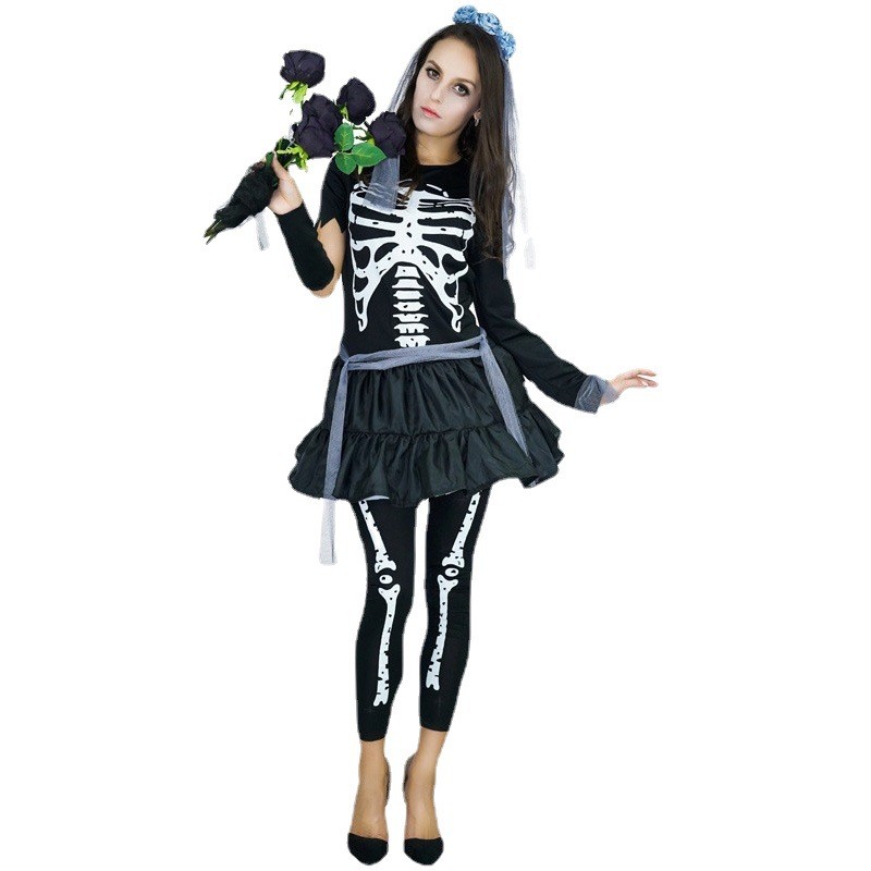 Ghost Skeleton Costume Dress Adult Halloween Cosplay Skull Dress Party Carnival Costume
