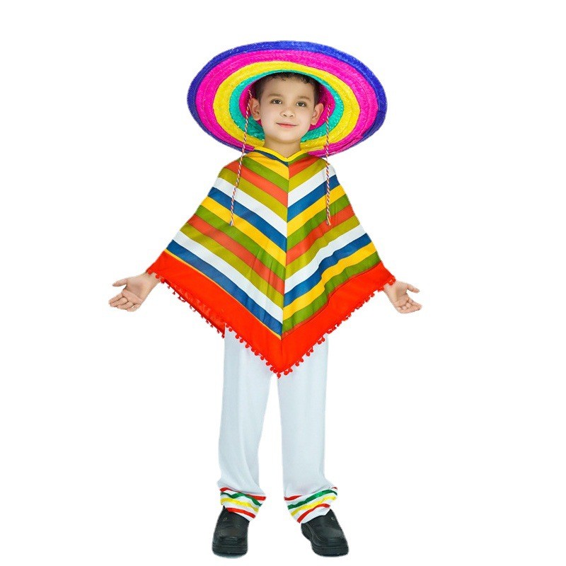 Halloween Little Boy Children Mexican Colorful Cape Mexican Ethnic Style Kids Show Costumes