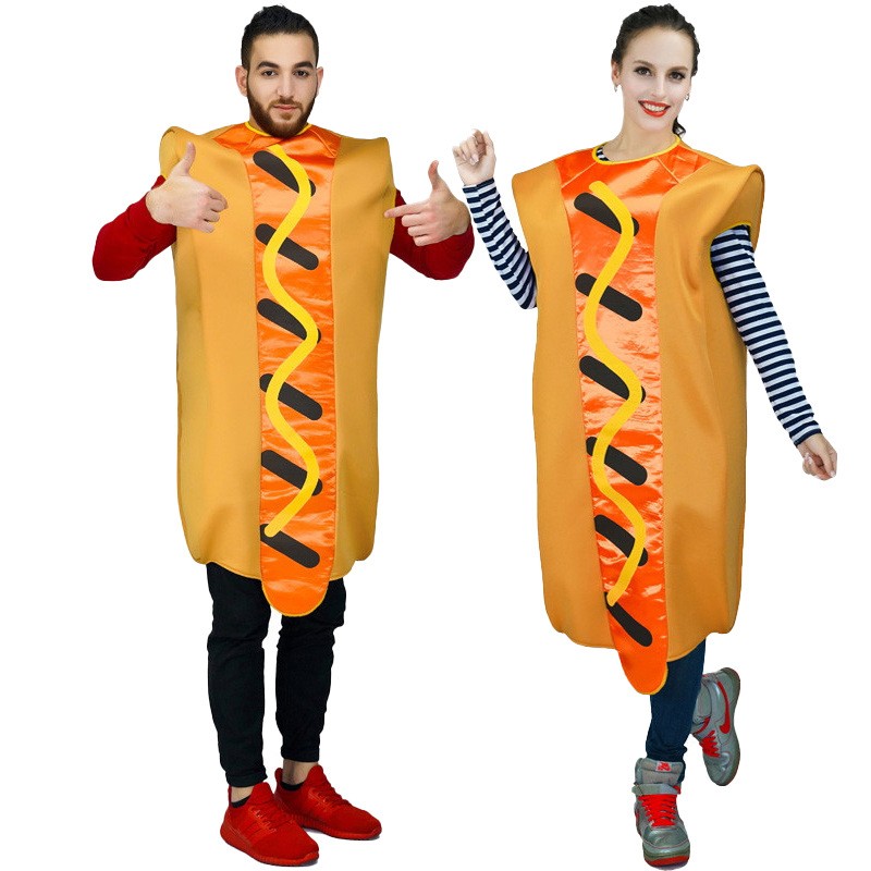 Adult Men and Women Funny Hot Dog Party Costume Spoof Food Couple Style Stage Show Costumes Hot Dog Jumpsuits