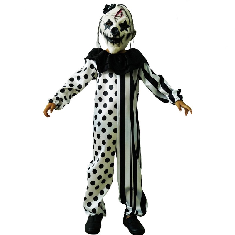 Halloween Kids Film Game Demon Clown Costume Kids Black and White Murder Clown Party Stage Costumes