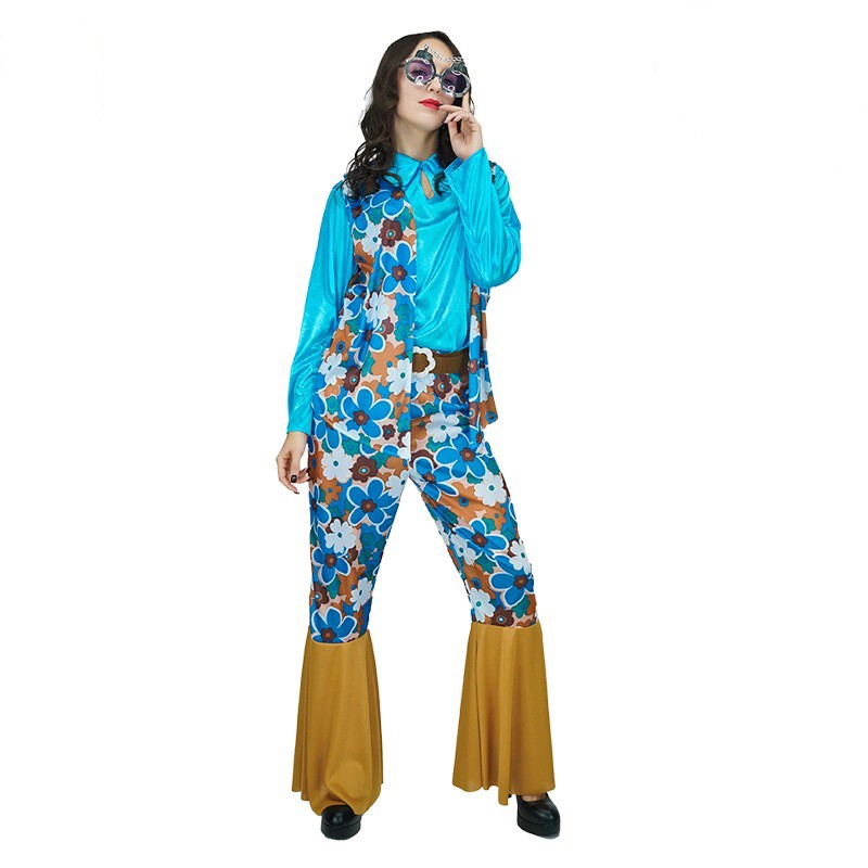 Carnival Adult Women Hippie Party Costume Big Lady Flower Hippie Hippie Disco Costume