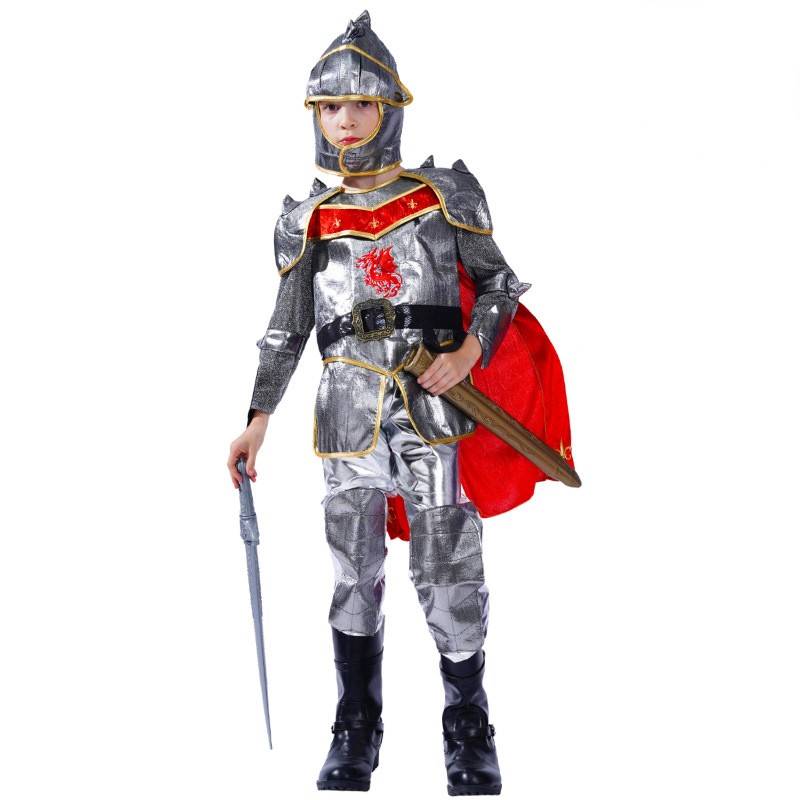 Children\'s Halloween General Warrior Costume Stage Makeup Carnival Silver Crusader Knights Party Costume Costume