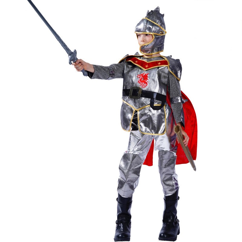Children\'s Halloween General Warrior Costume Stage Makeup Carnival Silver Crusader Knights Party Costume Costume