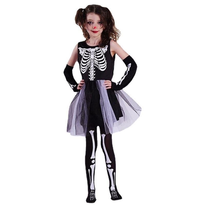 Halloween Little Girl Ghost Skull Dress Masquerade Party Cosplay Stage Show Costumes