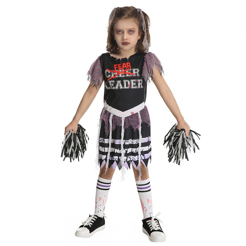 Girl Zombie Cheerleading Dress Halloween Masquerade Cosplay Party Show Costumes