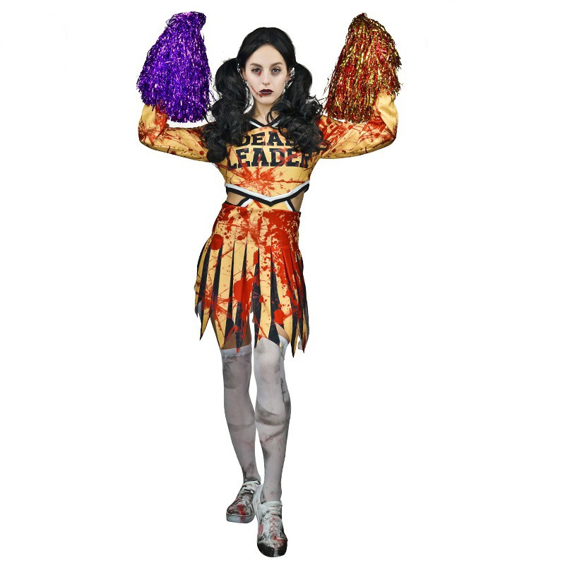 Halloween Adult Male and Female Couple Model Bloodstained Zombie Rugby Cheerleader Party Stage Show Costumes
