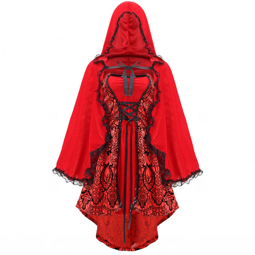 S-xl Halloween Jacquard Poncho Little Red Riding Hood Costume Plus Size Cosplay Show Costumes Gothic Queen Costume