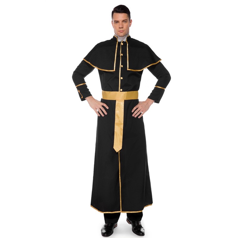 Adult Male Style Halloween Costume Professional Role Playing Priest Roman Priest Black Robe Costume