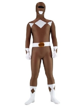 Coffee and White Lycra Spandex Unisex Superhero Catsuit Holiday Costume