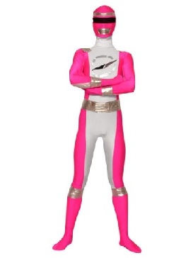 Pink and Silver Lycra Spandex Costume Superhero Catsuit