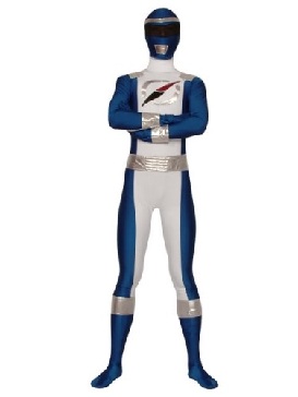 Blue and White Lycra Spandex Costume Superhero Catsuit