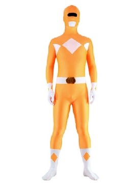 Orange and White Lycra Spandex Unisex Super Hero Superhero Catsuit