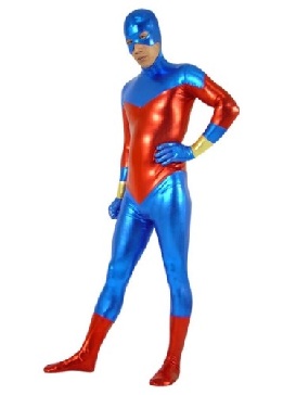 Suitable Blue and Red Zentai Costume Shiny Metallic Unisex Zentai Suit Holiday Costume
