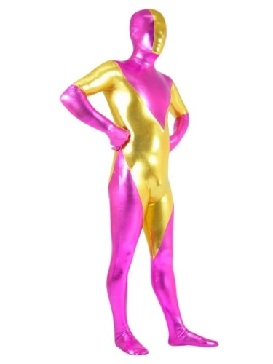 Cherry Pink and Gold Zentai Costume Shiny Metallic Super Hero Zentai Suit