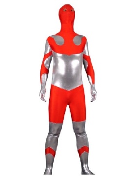 Silver and Red Shinny Metallic Lycra Spandex Morph Tights Zentai Suit