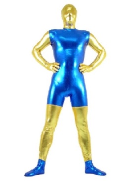 Gold and Blue Zentai Costume Shiny Metallic Zentai Suit