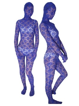 Blue Transparent Velvet Unisex Zentai Suit Holiday Costume