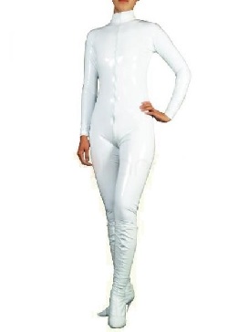 White PVC Front Open Unisex Catsuit Party Costume