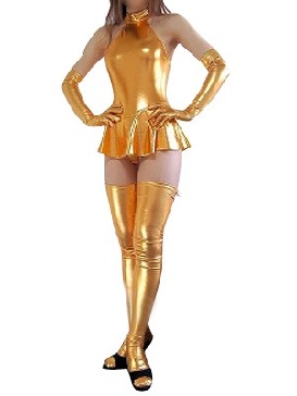 Unusual Cool Gold Zentai Costume Shiny Metallic Sexy Dress