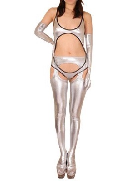 Silver Zentai Costume Shiny Metallic Sexy Three-set Costume