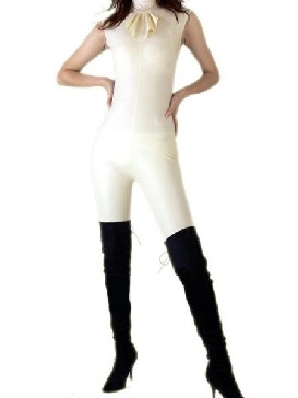 Supply Cream Color Latex Catsuit with Bow Tie