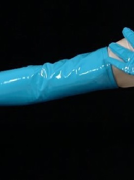 Zentai Gloves Lake Blue Long PVC Gloves