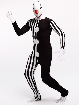 Black and White Strip Clown Full Body Morph Costume Halloween Spandex Holiday Unisex Cosplay Zentai Suit