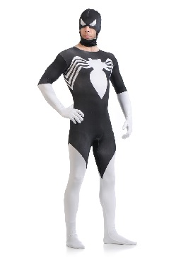 Super Hero Full Body Costume Black and White Spiderman Spandex Unisex Lycra Spiderman Catsuit