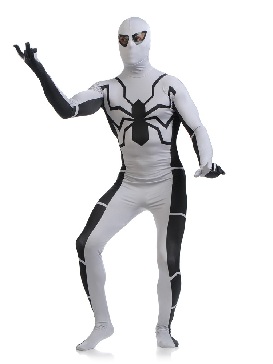 Halloween Full Body Tights White and Black Spiderman Costume Super Hero Spandex Unisex Lycra Catsuits