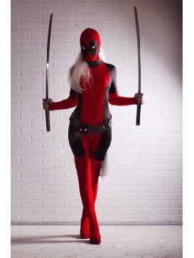 Black and Red Deadpool Costume Spandex Deadpool Bodysuit with Ponytail Hole