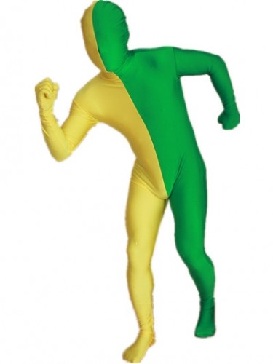 Yellow and Green Split Halloween Holiday Cosplay Unisex Lycra Spandex Morph Tights Zentai Morph Suit