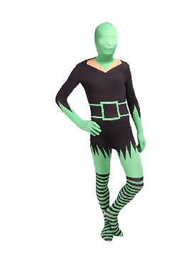 Black and Green Elf Full Body Morph Costume Halloween Spandex Holiday Unisex Cosplay Zentai Suit